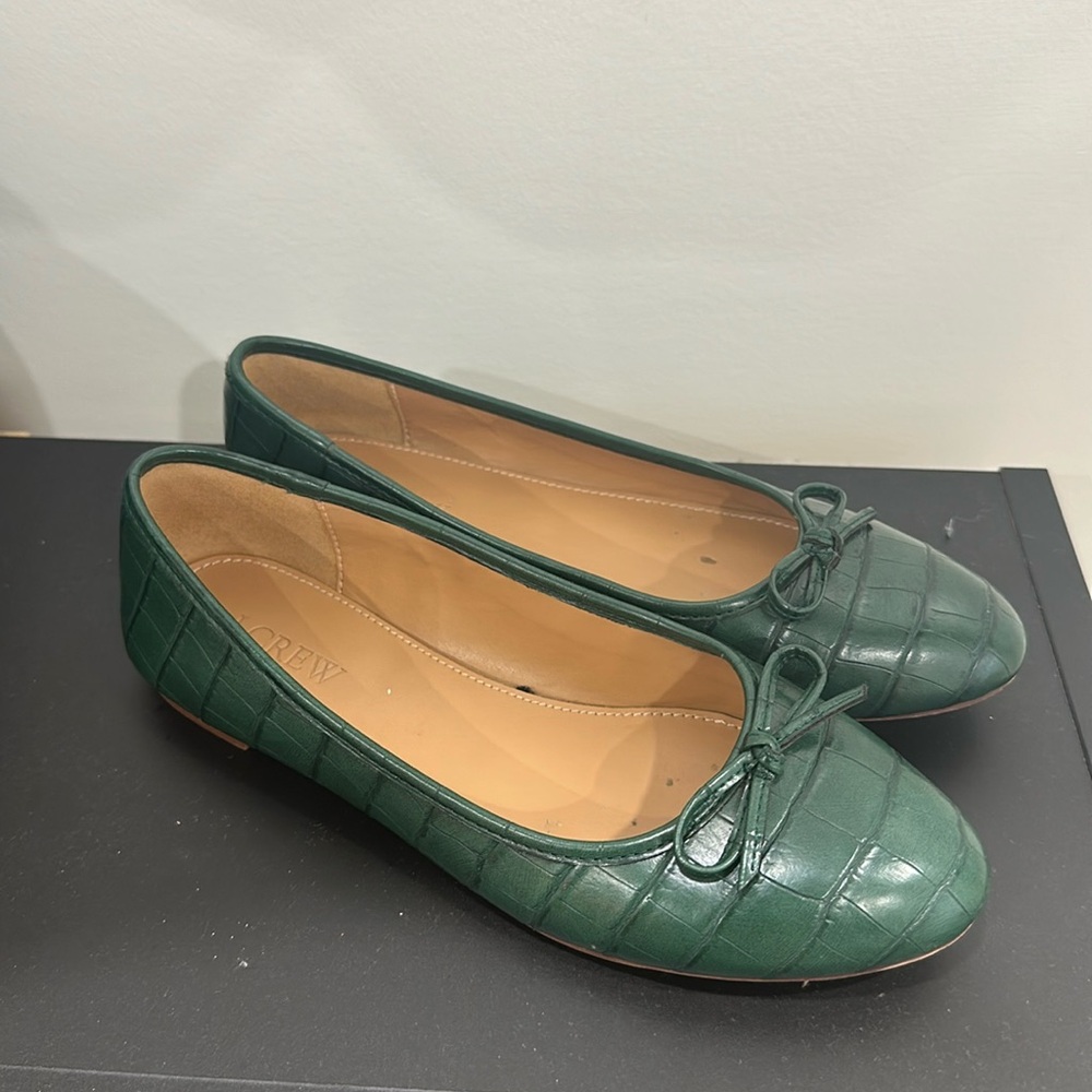 JCrew snakeskin print green ballet flat